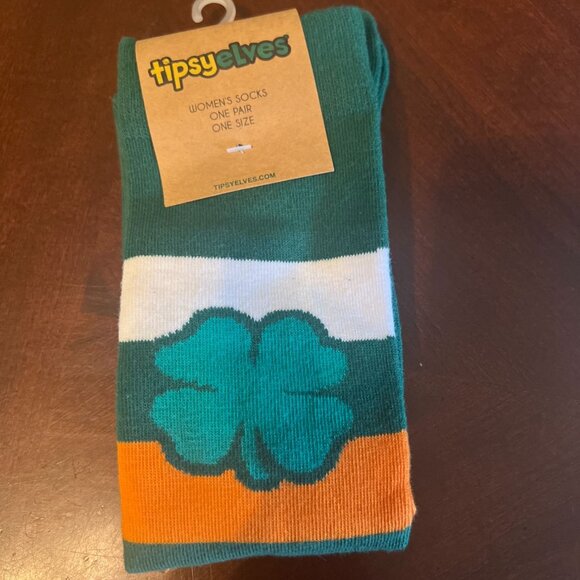 Tipsy Elves Womens Shamrock Striped Socks One Size Green & Orange st patrick - Picture 2 of 4